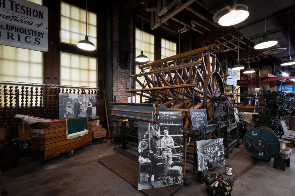 An historic silk weaving loom exhibit.